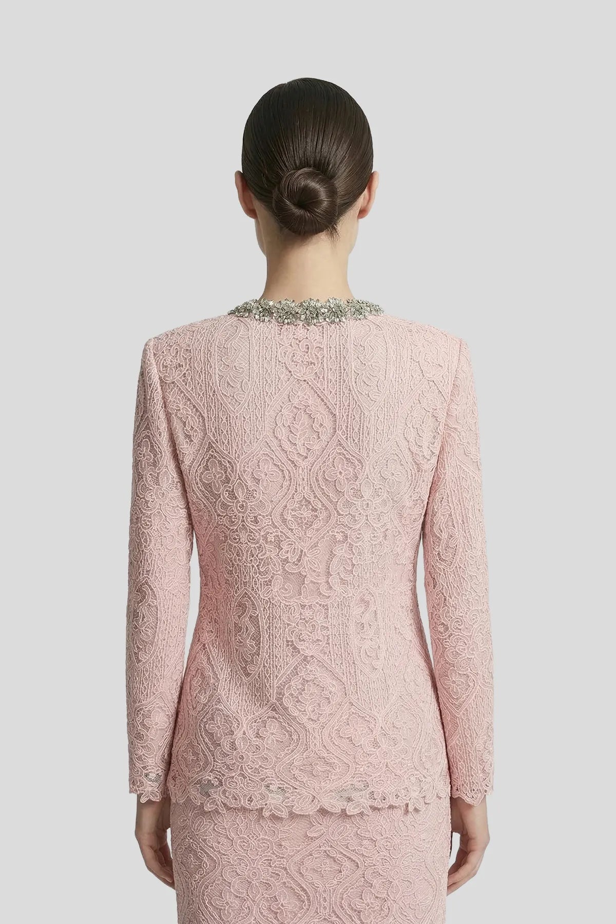 DW Ateller Crystal-Collar Rose Lace Tailored Set