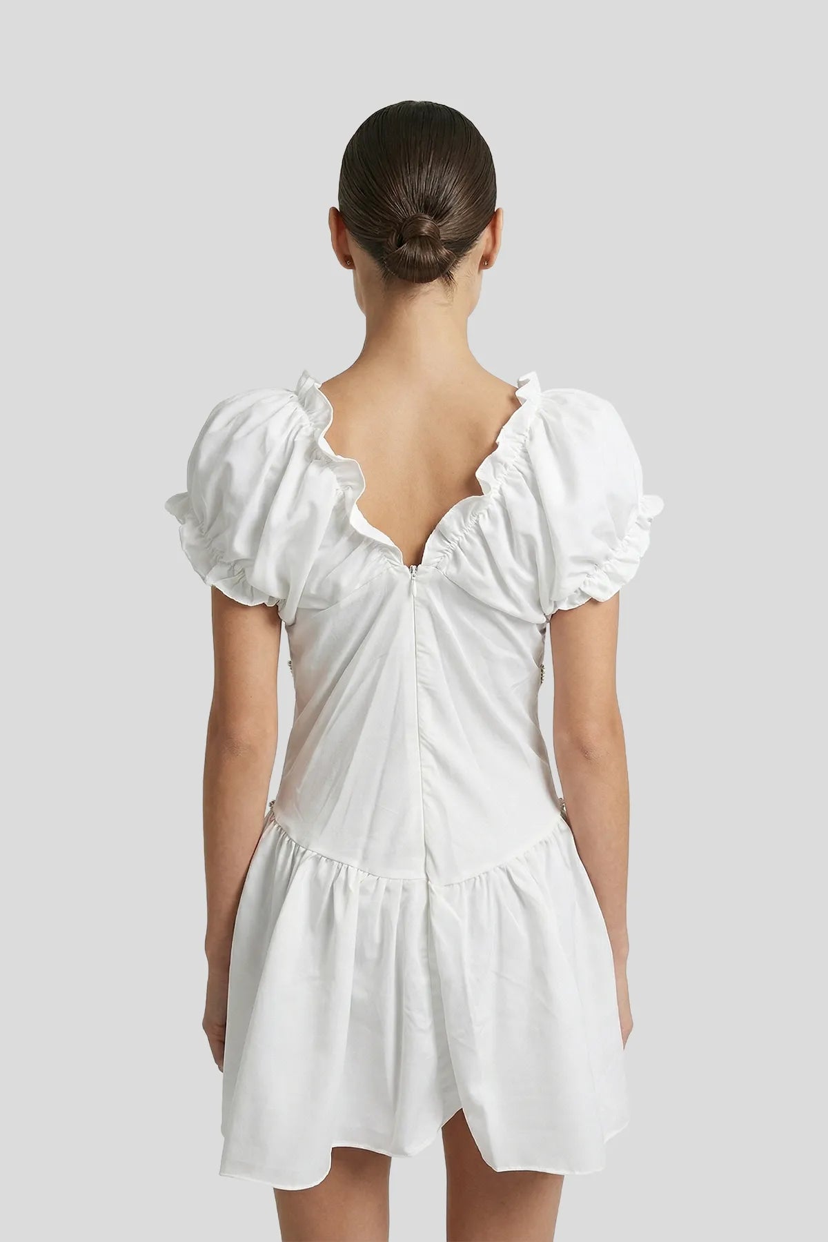 Crystal-Embellished Puff Sleeve Mini Dress