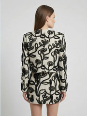 3D Floral Corded Embroidery Cropped Jacket & Mini Skirt Set