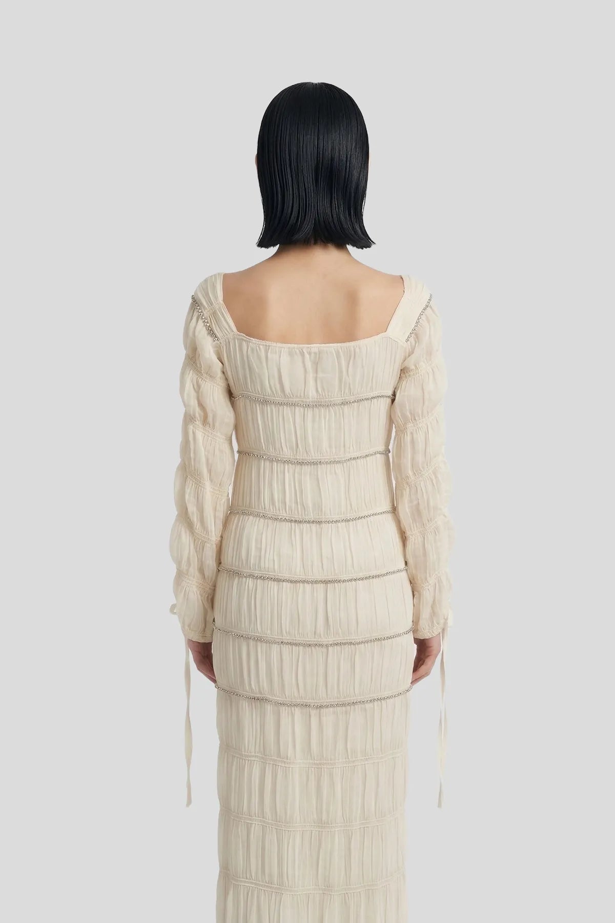 Tiered Crystal-Trim Midi Dress