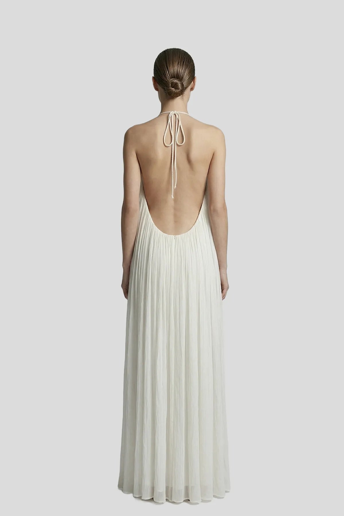 DW Ateller The Elysian Pearl-Encrusted Pleated Maxi Dress