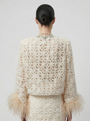 Guipure Lace Crystal-Trimmed Jacket & Skirt Set