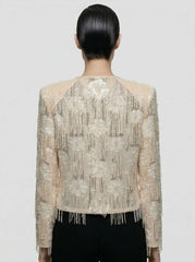 Crystal-Trimmed Sequined Lace Cropped Jacket