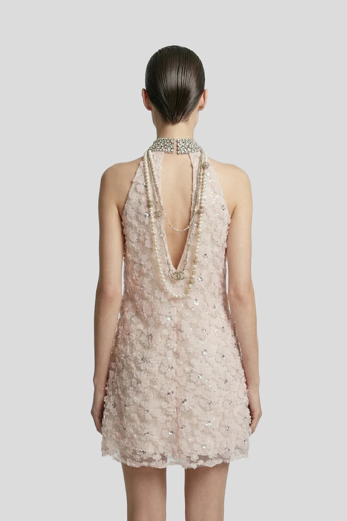 DW Ateller 3D Floral Appliqué Halter Mini Dress