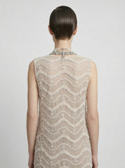 Wave-Embroidered Scalloped Mini Dress