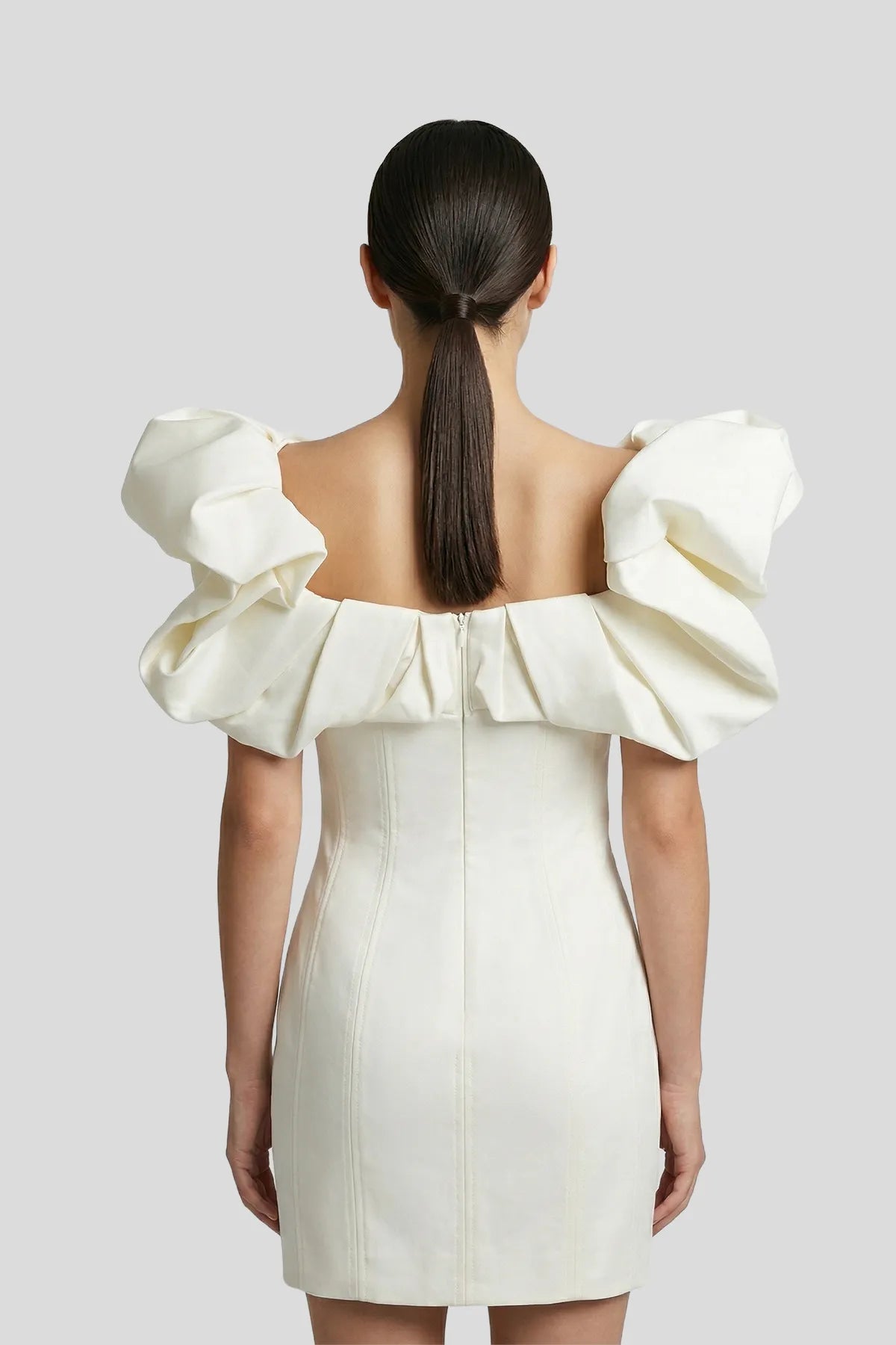 Sculptural Pearl-Embellished Mini Dress