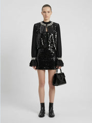 Crystal-Encrusted Sequin Cropped Jacket