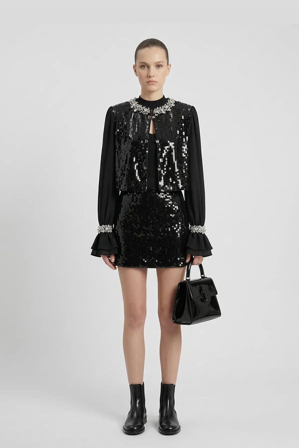 DW Ateller Crystal-Embellished Sequin Jacket & Mini Skirt