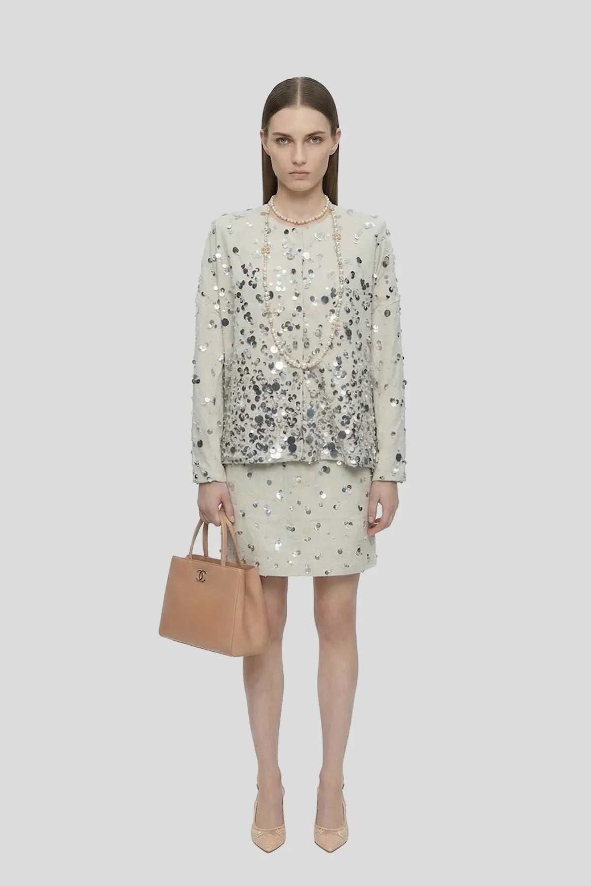 DW Ateller Iridescent Sequin Embellished Tweed Two-Piece Set
