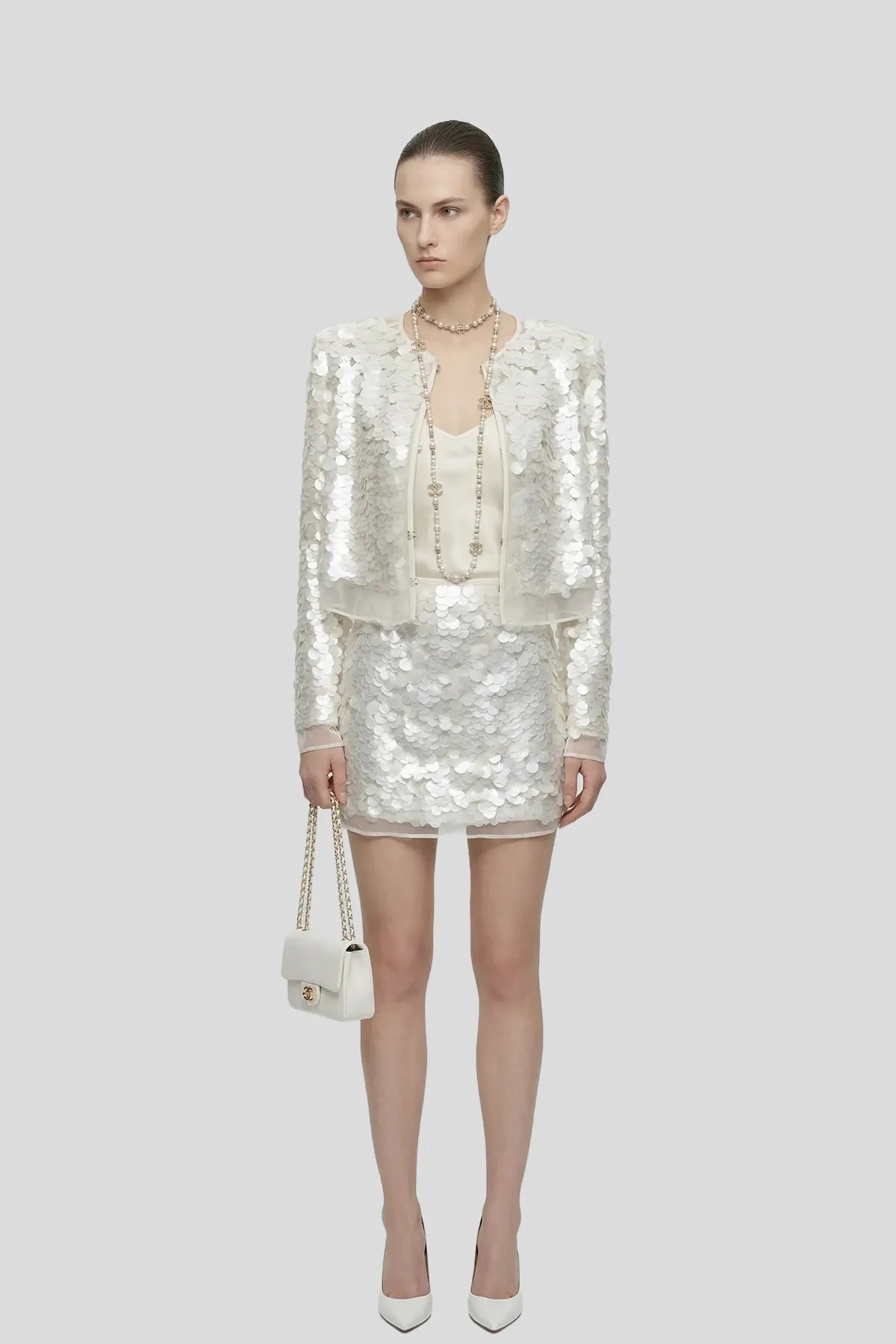 DW Ateller Luminescent Sequin Cropped Jacket & Mini Skirt Set