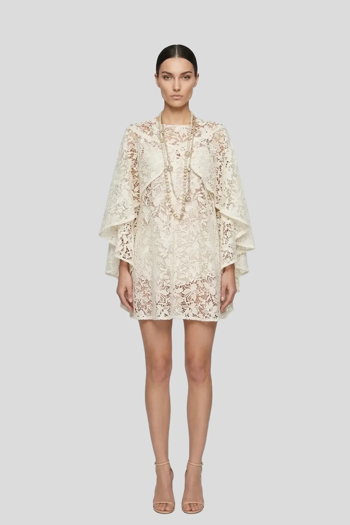 Intricate Floral Lace Cape Mini Dress