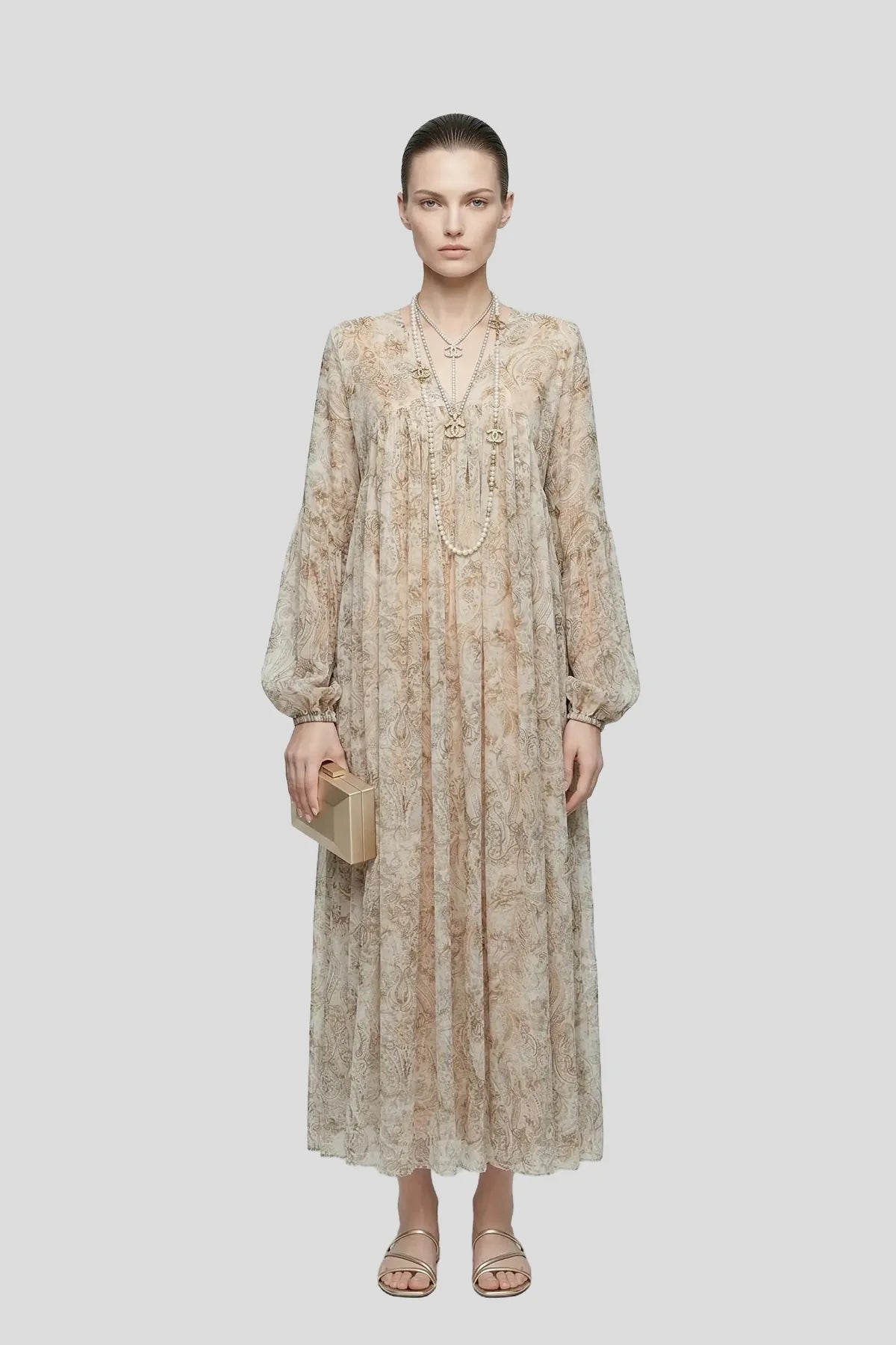 DW Ateller Ethereal Paisley Silk Chiffon Maxi Dress