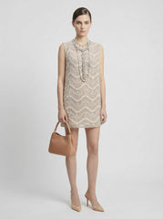 Wave-Embroidered Scalloped Mini Dress