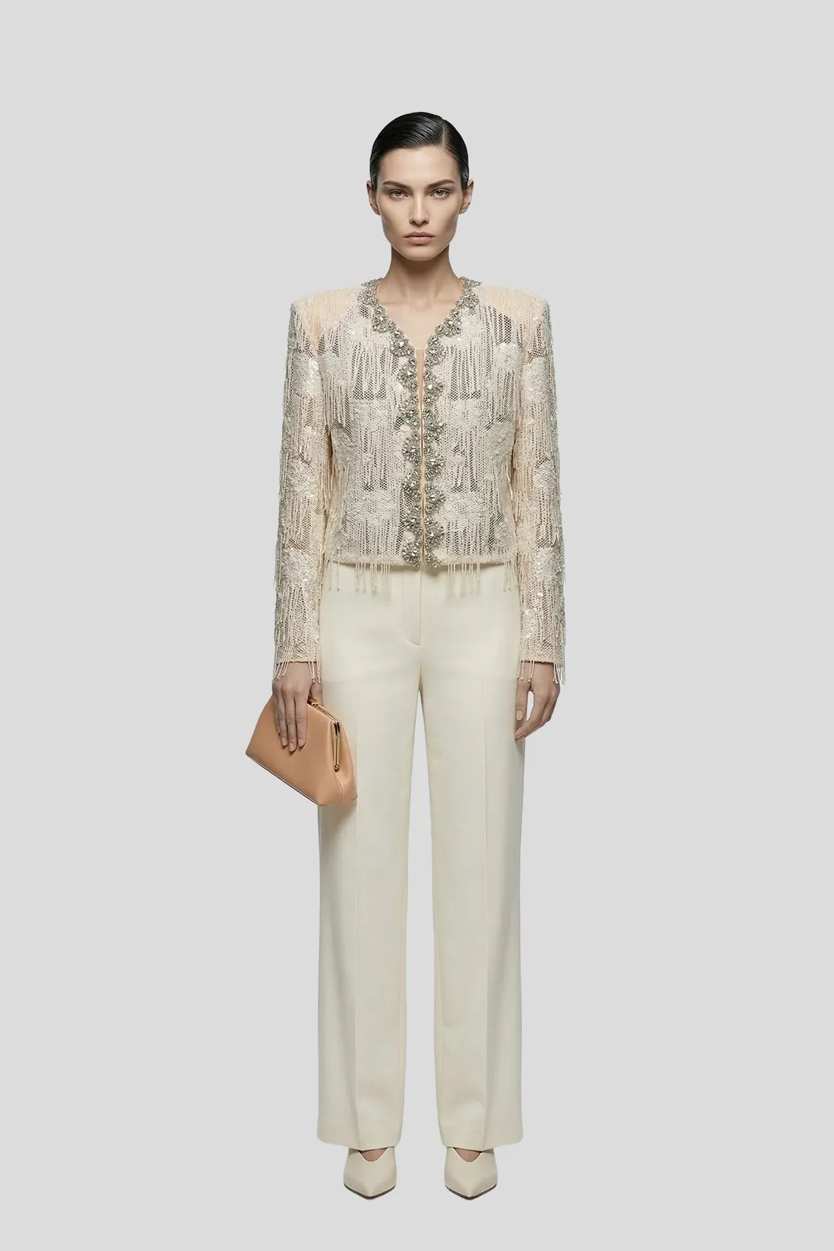 DW Ateller Crystal-Trimmed Sequined Lace Cropped Jacket