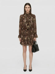 Romantic Ruffle Floral Silk Chiffon Mini Dress