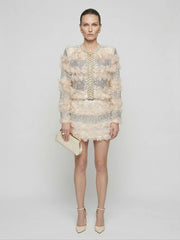 3D Floral Appliqué & Sequined Pearl-Trimmed Set