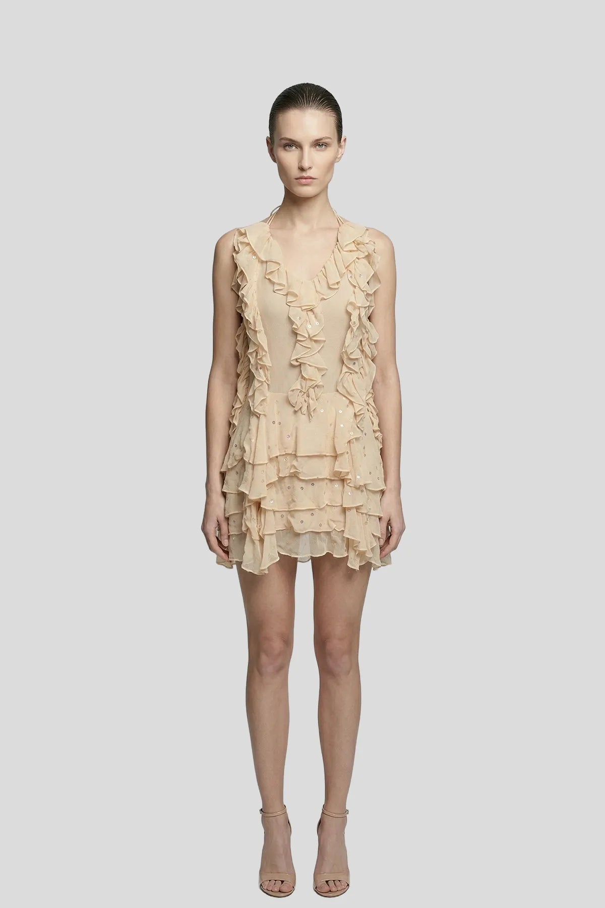 DW Ateller The Odette Ruffled Sequin Mini Dress