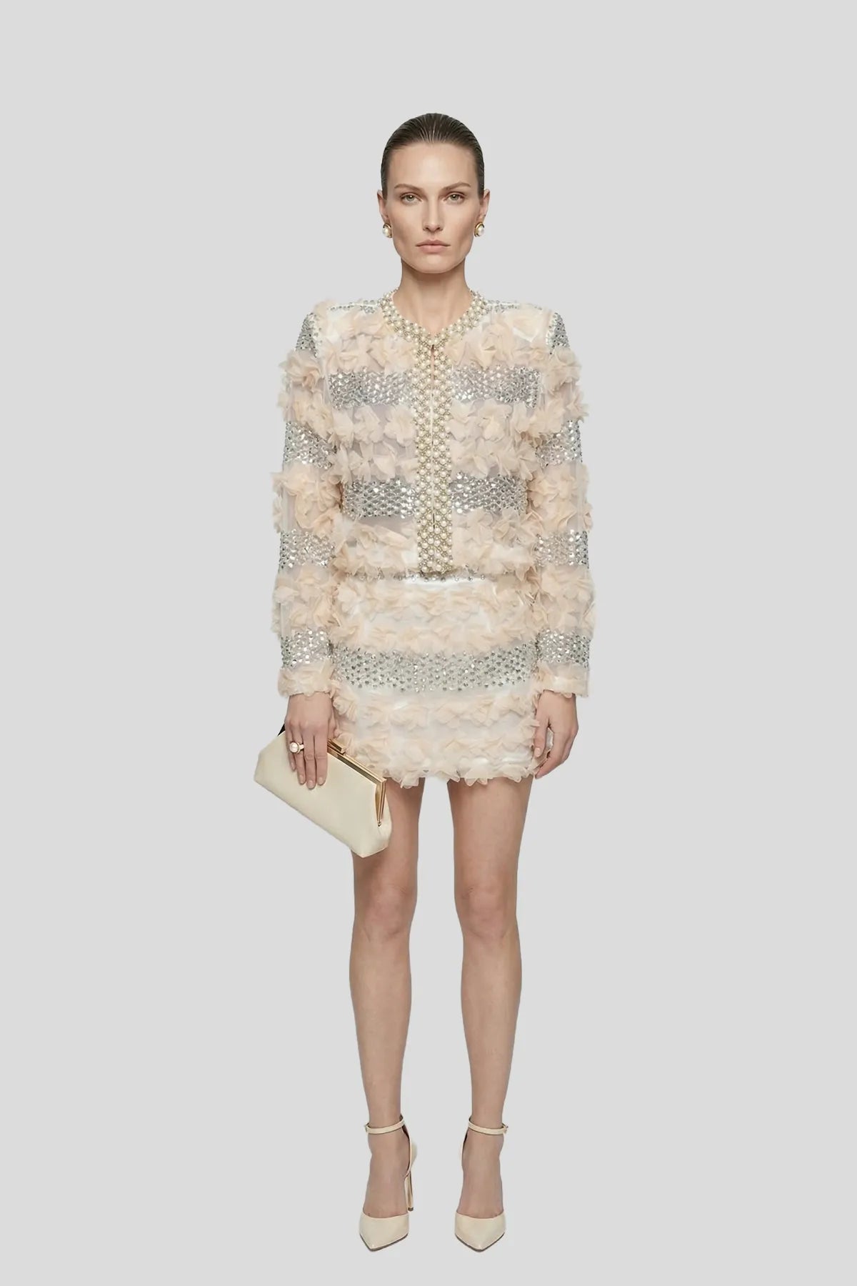 DW Ateller 3D Floral Appliqué & Sequined Pearl-Trimmed Set