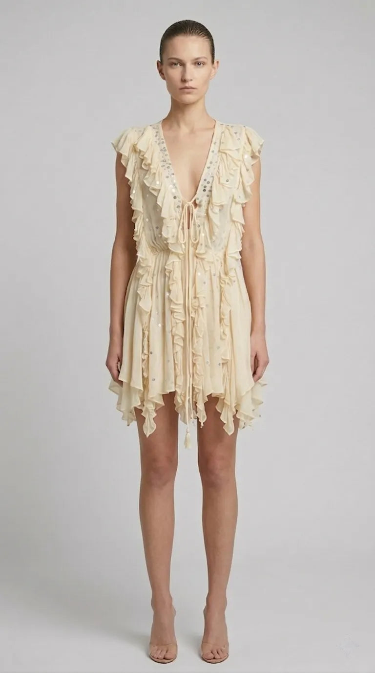 DW Ateller The Aurelia Ruffled Paillette Mini Dress