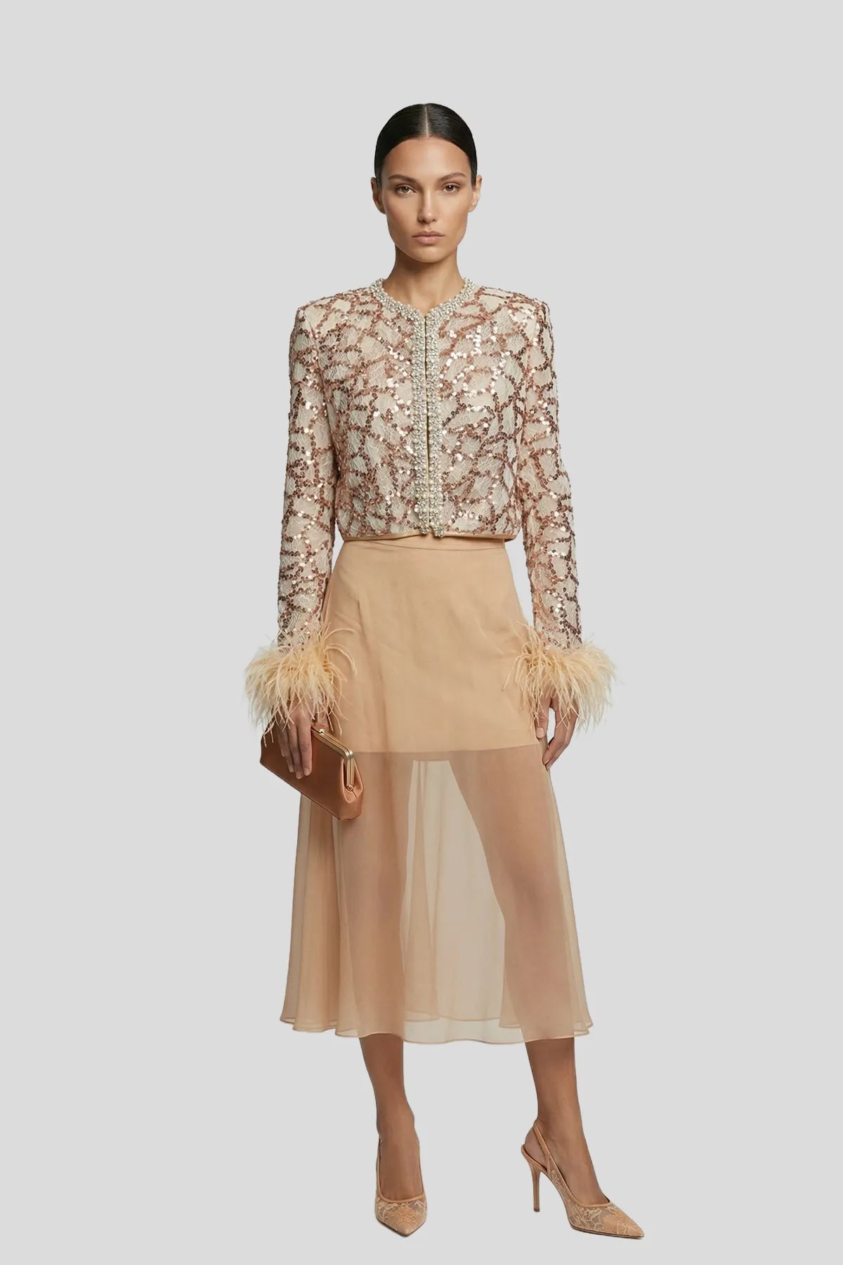 Seraphina Sequin & Feather Cropped Jacket