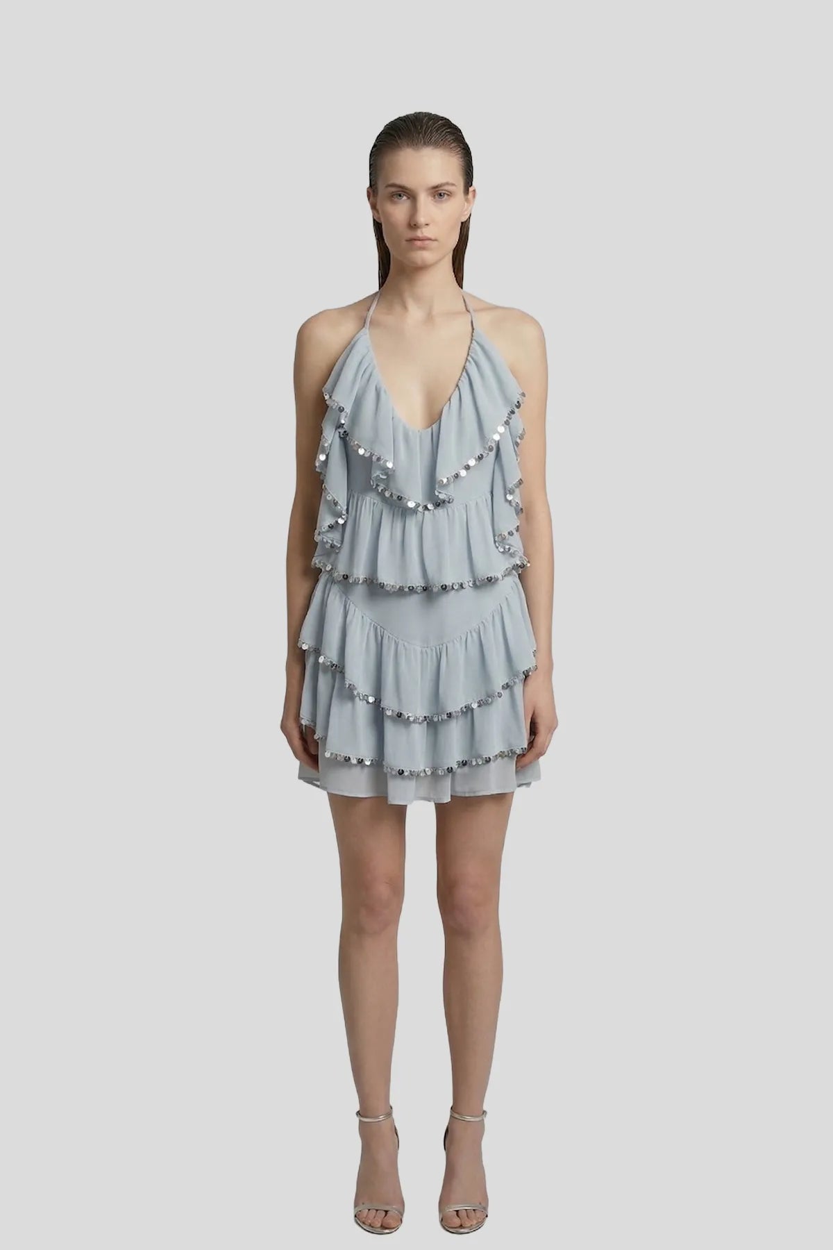 Celeste Sequin-Trimmed Tiered Mini Dress