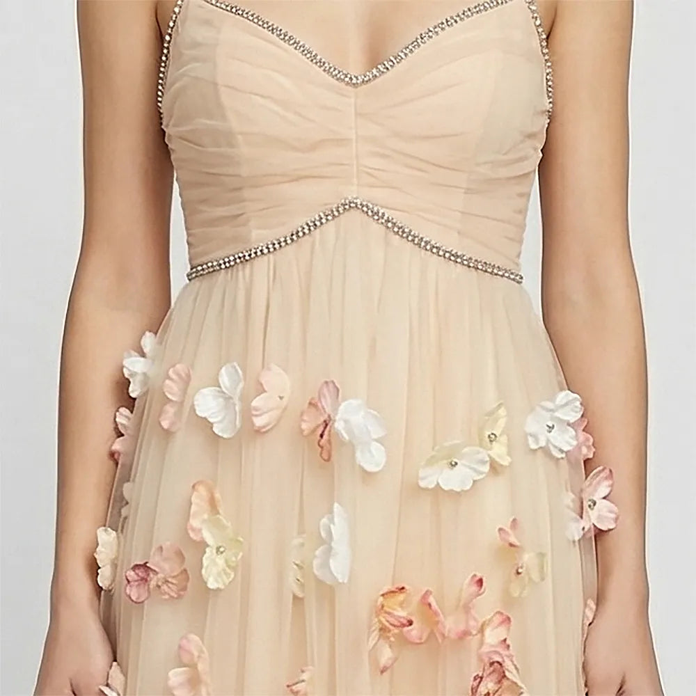 3D Floral Appliqué Tulle Gown