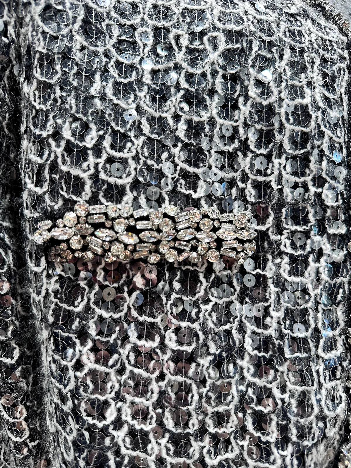 DW Ateller Sequin-Embellished Cropped Tweed Jacket in Metallic Silver