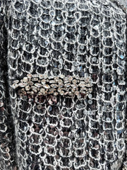 Sequin-Embellished Cropped Tweed Jacket in Metallic Silver