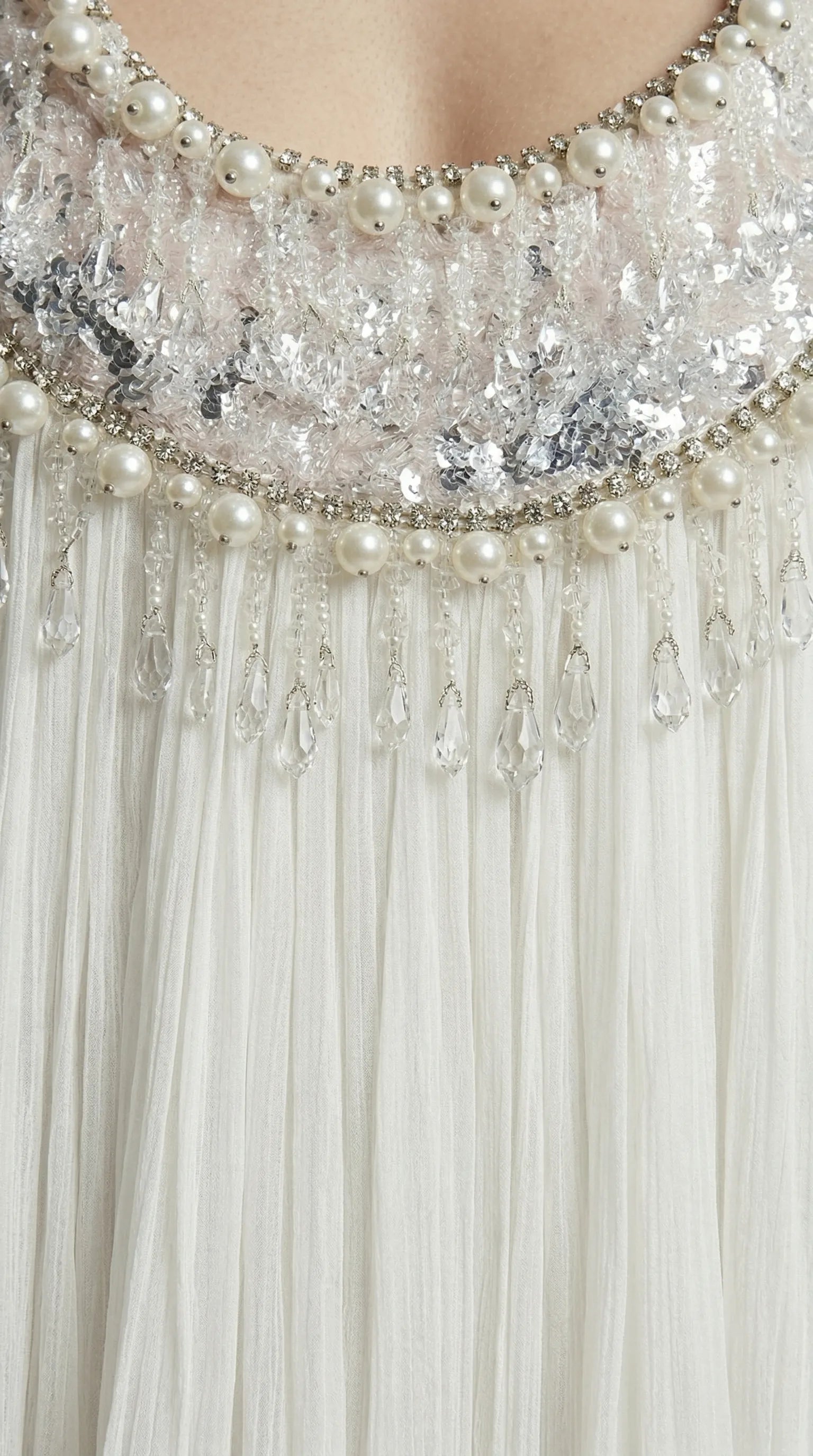 DW Ateller The Elysian Pearl-Encrusted Pleated Maxi Dress