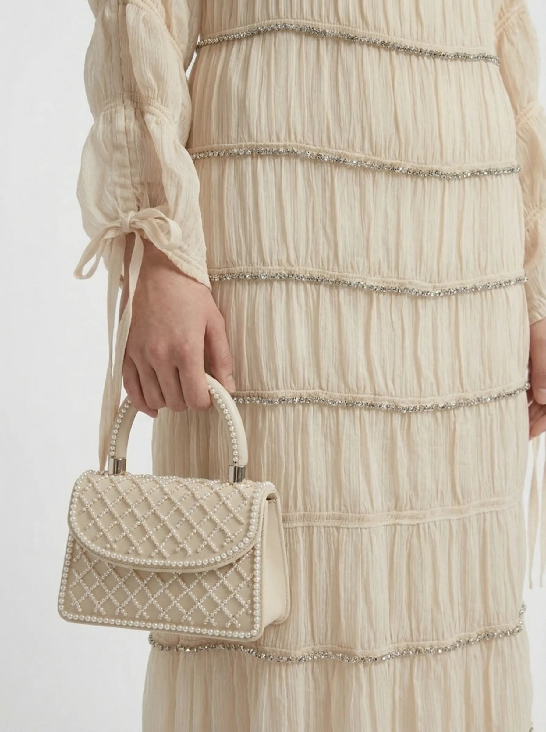 Tiered Crystal-Trim Midi Dress