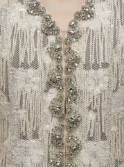 Crystal-Trimmed Sequined Lace Cropped Jacket