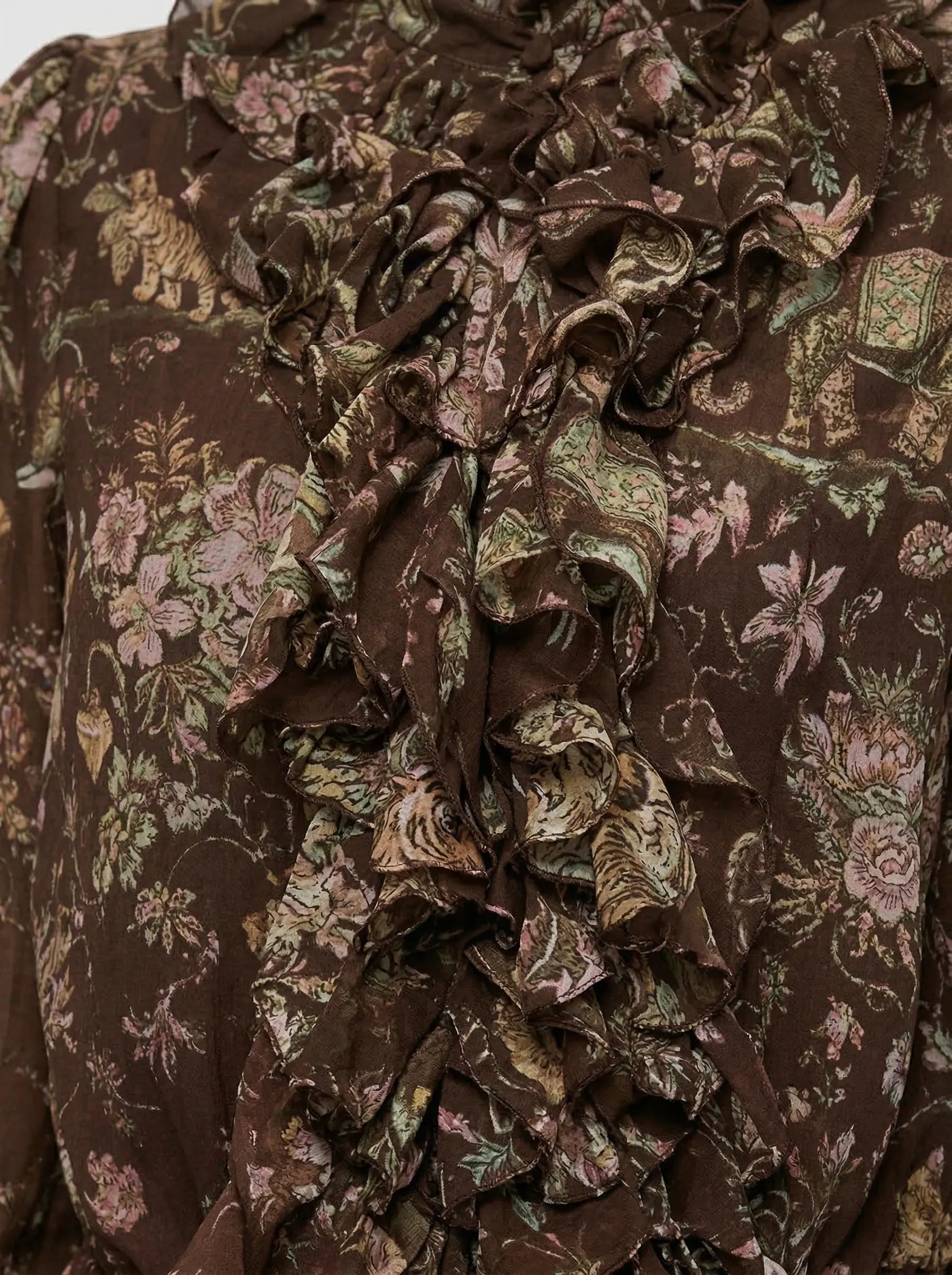 DW Ateller Romantic Ruffle Floral Silk Chiffon Mini Dress