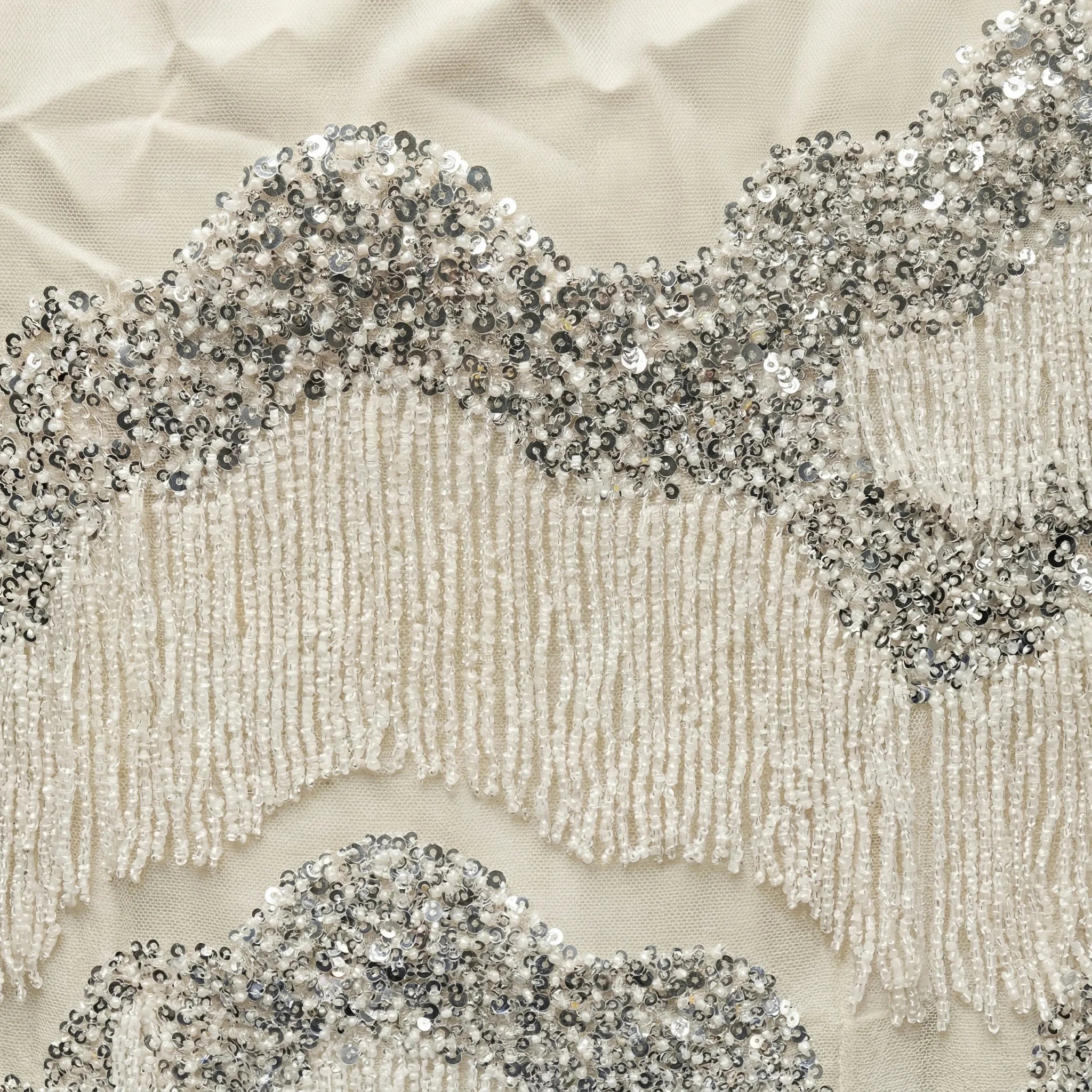 DW Ateller Tiered Beaded Fringe Sequin Maxi Gown