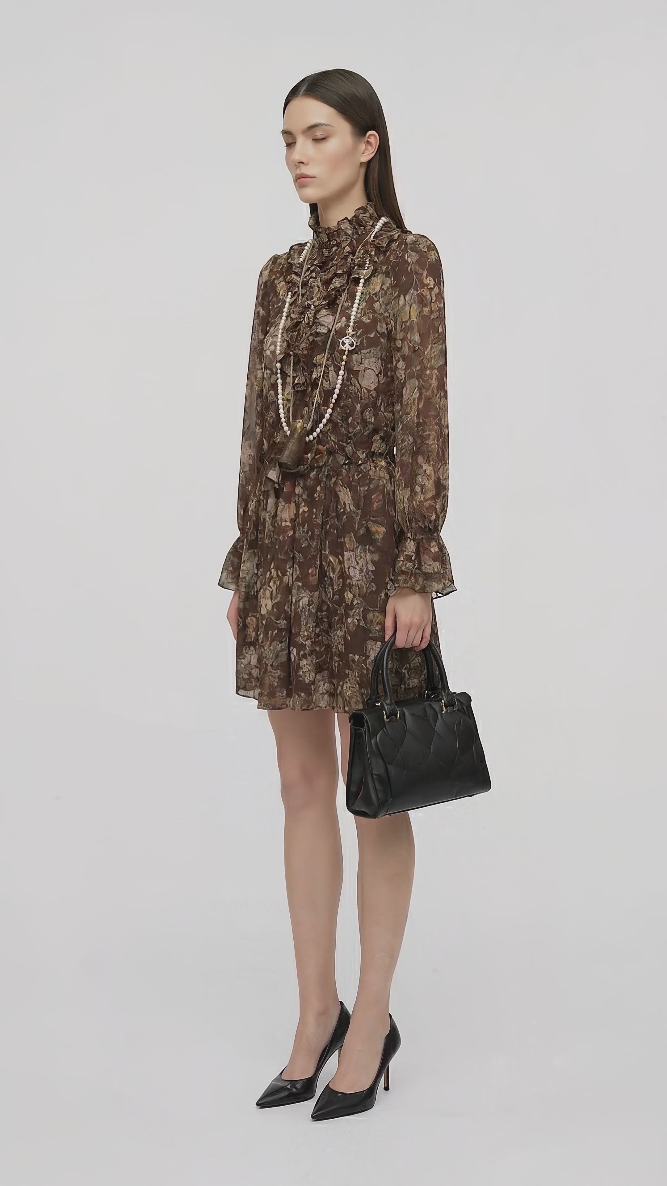 Romantic Ruffle Floral Silk Chiffon Mini Dress